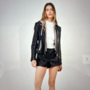 Mauritius woman's Black Leather Jacket grey sweatshirt insert